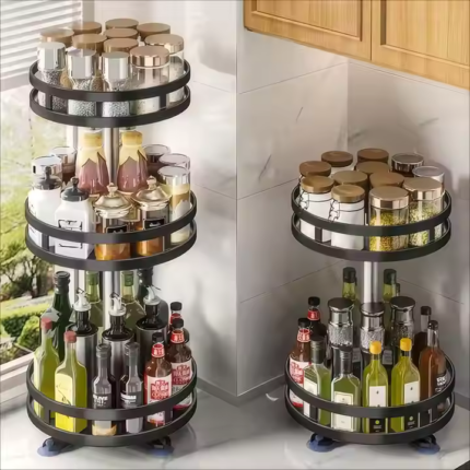 Kitchen Organizer Rack with Rotating Seasoning Container Box